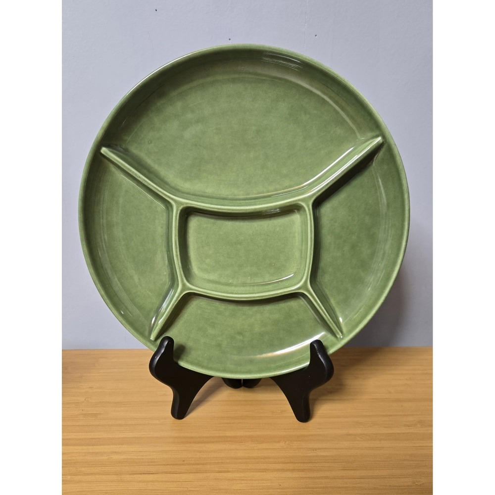 Vintage Avocado Green Divided Ceramic 9" Plate. GVC